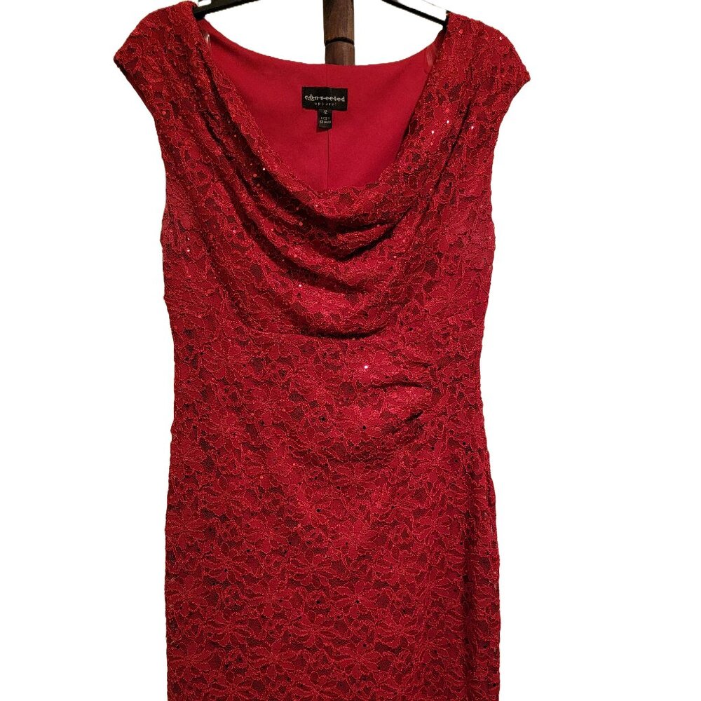 Red Lace Knee Length Dress Size 12